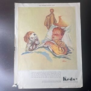 Vintage 1940s Keds Illustration, Saturday Evening Post Full Page, Charles Colson